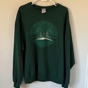 Christmas Trees Forest Green Crew Neck Pullover Sweatshirt Large